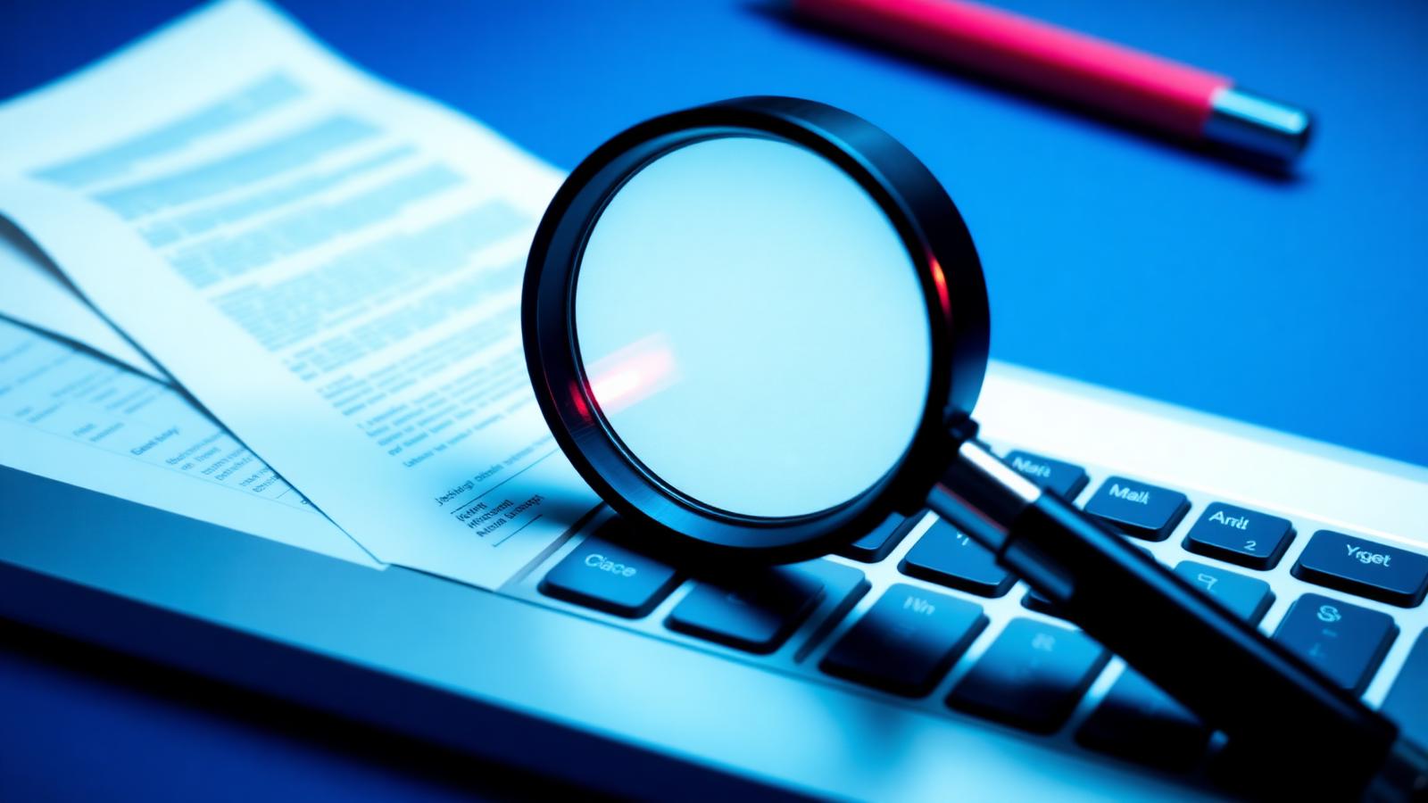 Magnifying glass over documents